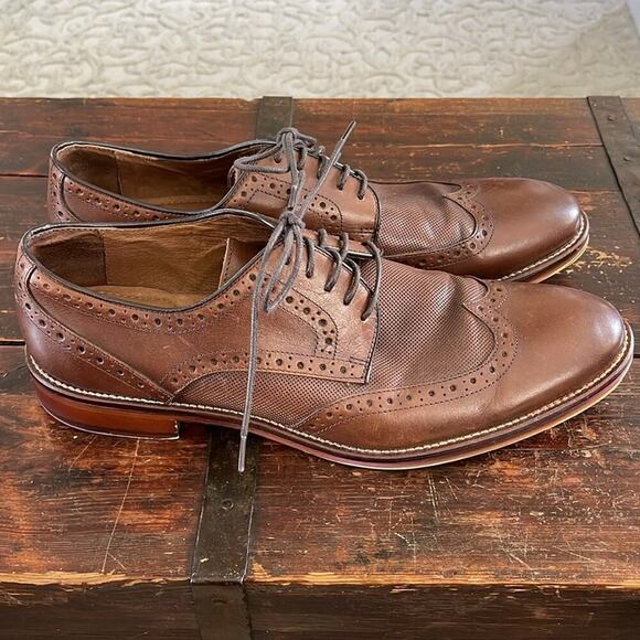 Men's Johnston & Murphy Conard Oak Calfskin Wingtip Shoes Size 10.5 - Picture 4 of 7